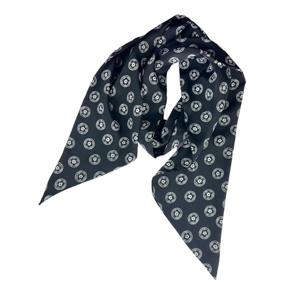 Black White Flower Power Long Head Scarf Hair Tie Belt - Picture 6 of 8